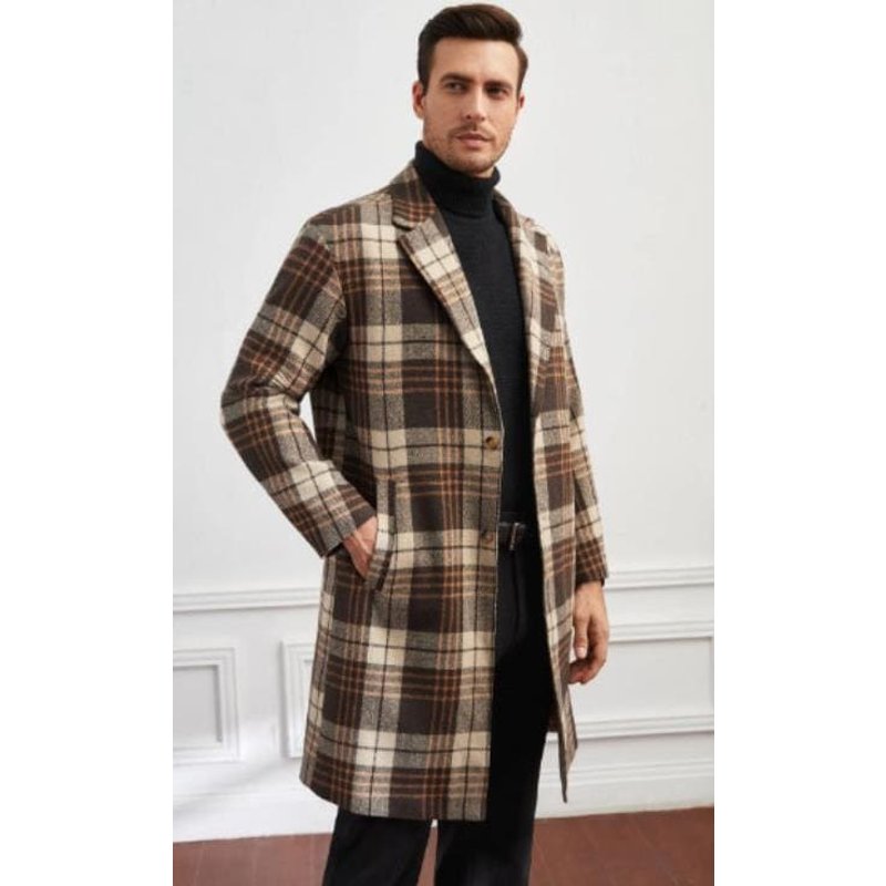 Manteau à carreaux pour hommes Alberto Nardoni avec col à revers et poches — Veste d'hiver Hommes