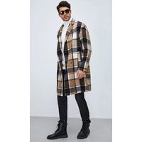 AlbertoNardoniStore Men's Plaid Lapel Neck Double Breasted Overcoat