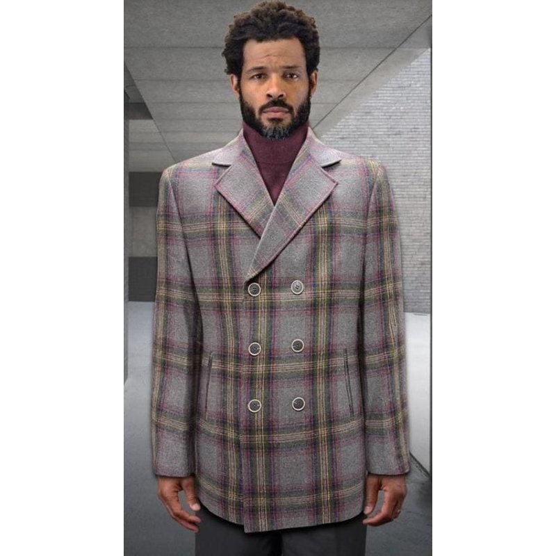 Manteau en Laine à Carreaux pour Hommes Alberto Nardoni en Gris — Veste d'hiver Hommes