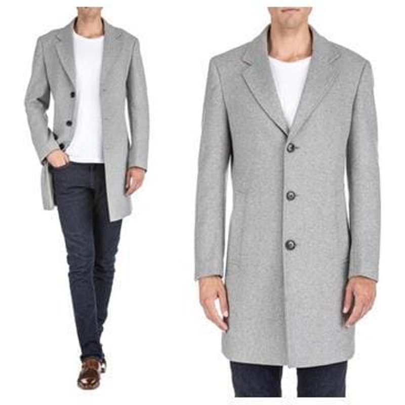Men's Wool Car Coat Light Grey Topcoat — Winter Jacket Men