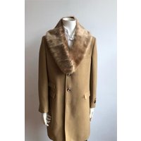 Men's Wool Camel Topcoat with Fur Collar — Winter Jacket Men