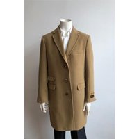 Men's Wool Camel Topcoat with Fur Collar — Winter Jacket Men