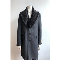 Manteau en Laine Charbon pour Hommes avec Col en Fourrure