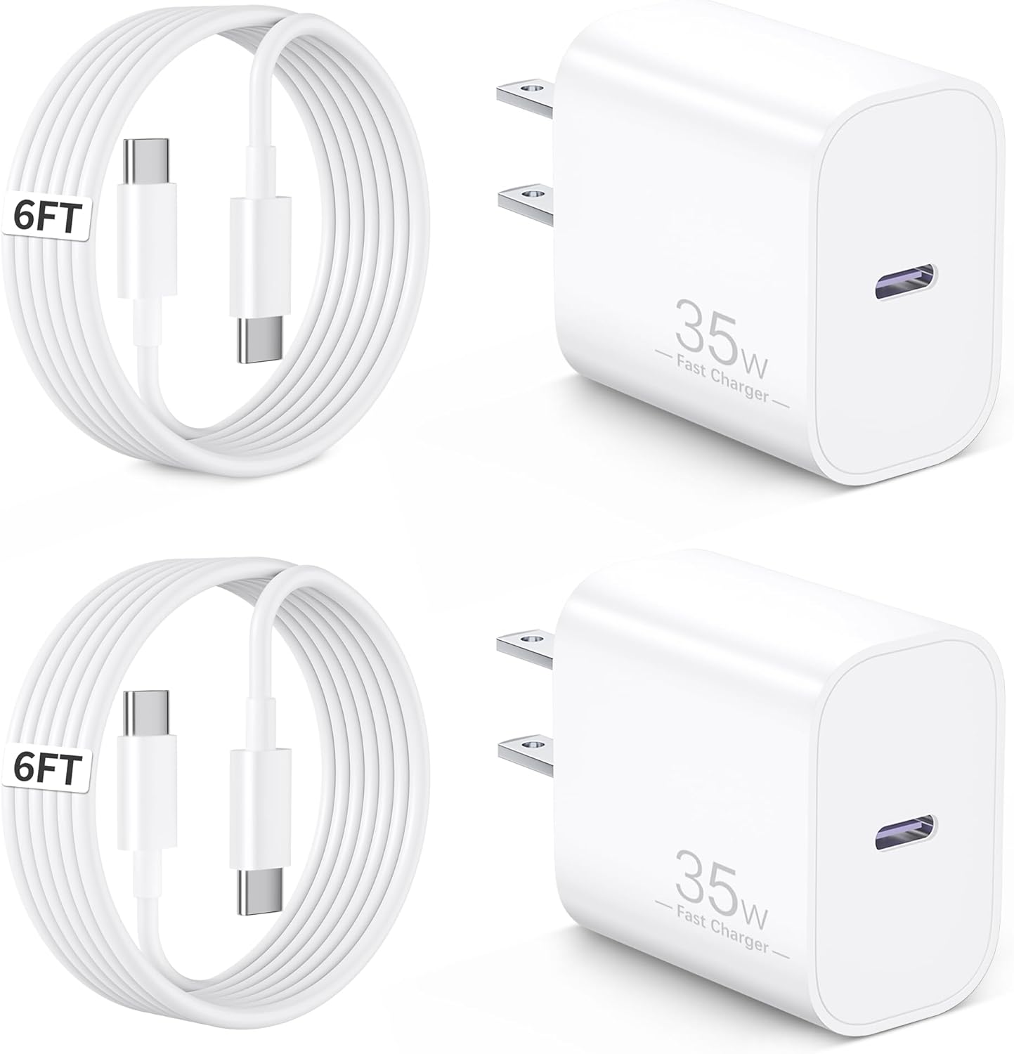 Chargeur rapide Google Pixel 35W Type C 2-pack avec câble de 6 pieds — Chargeur Rapide Usb C