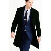Men's Dark Green Wool Car Coat with 3 Buttons
