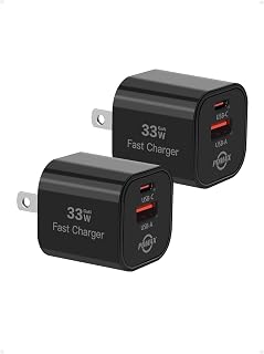 Bloc de charge USB C 33W, chargeur rapide à deux ports USB-C et USB-A