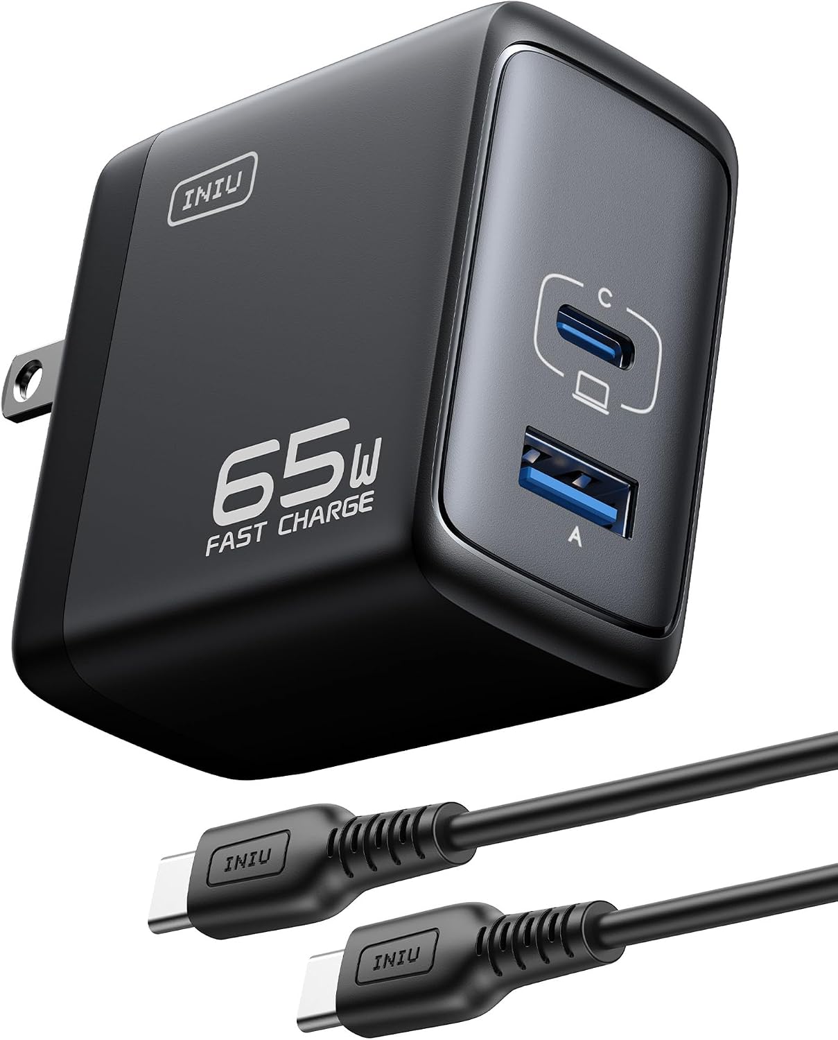 Chargeur INIU 65W USB C, Chargeur GaN Compact à 2 Ports — Chargeur Rapide Usb C