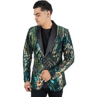 Emerald Green & Gold Linear Sequin Prom Blazer Tuxedo — Mens Suits & Blazers