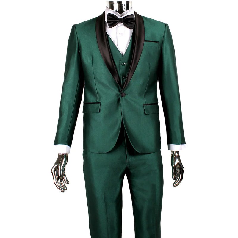 Tuxedo Noir et Vert - Costume Veste à Col Châle 1 Bouton pour Homme — Costumes et vestons pour hommes