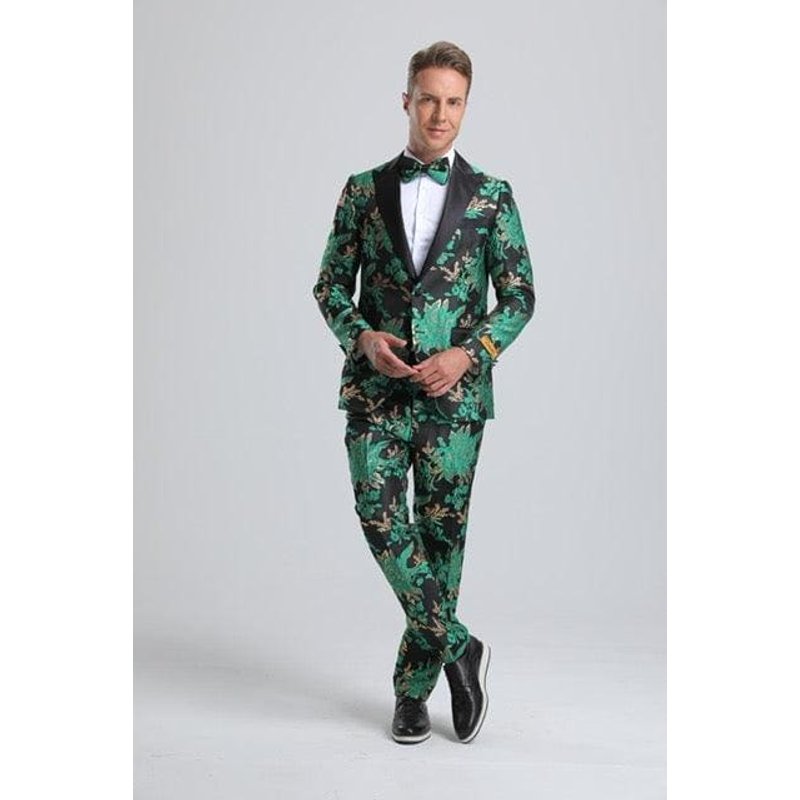 Green and Black Tuxedo Blazer with Matching Bowtie — Mens Suits & Blazers