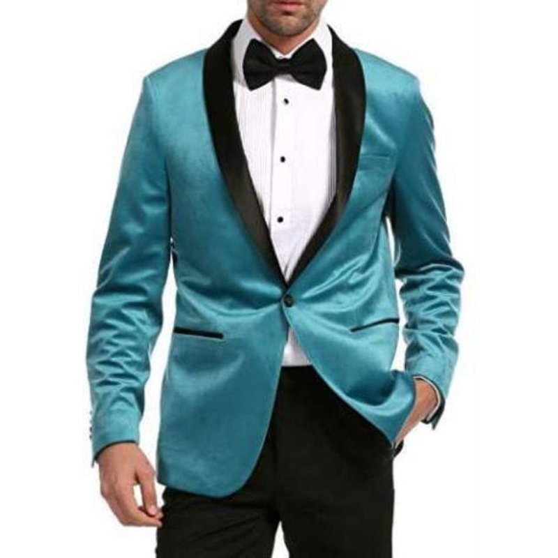 Tuxedo Teal Foncé - Costume Ajusté avec Col Châle Satin Noir — Costumes et vestons pour hommes