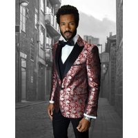 Maroon Paisley Tuxedo Jacket for Men with Floral Pattern — Mens Suits & Blazers