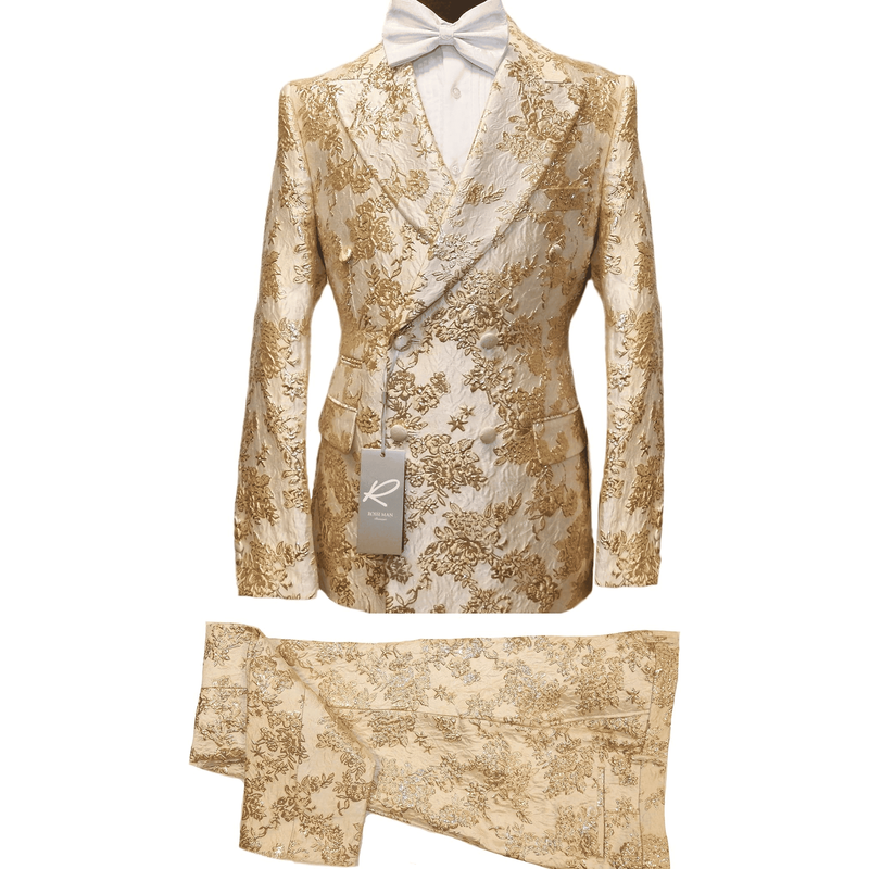 Tuxedo Floral Blanc et Or pour Mariages et Promenades — Costumes et vestons pour hommes