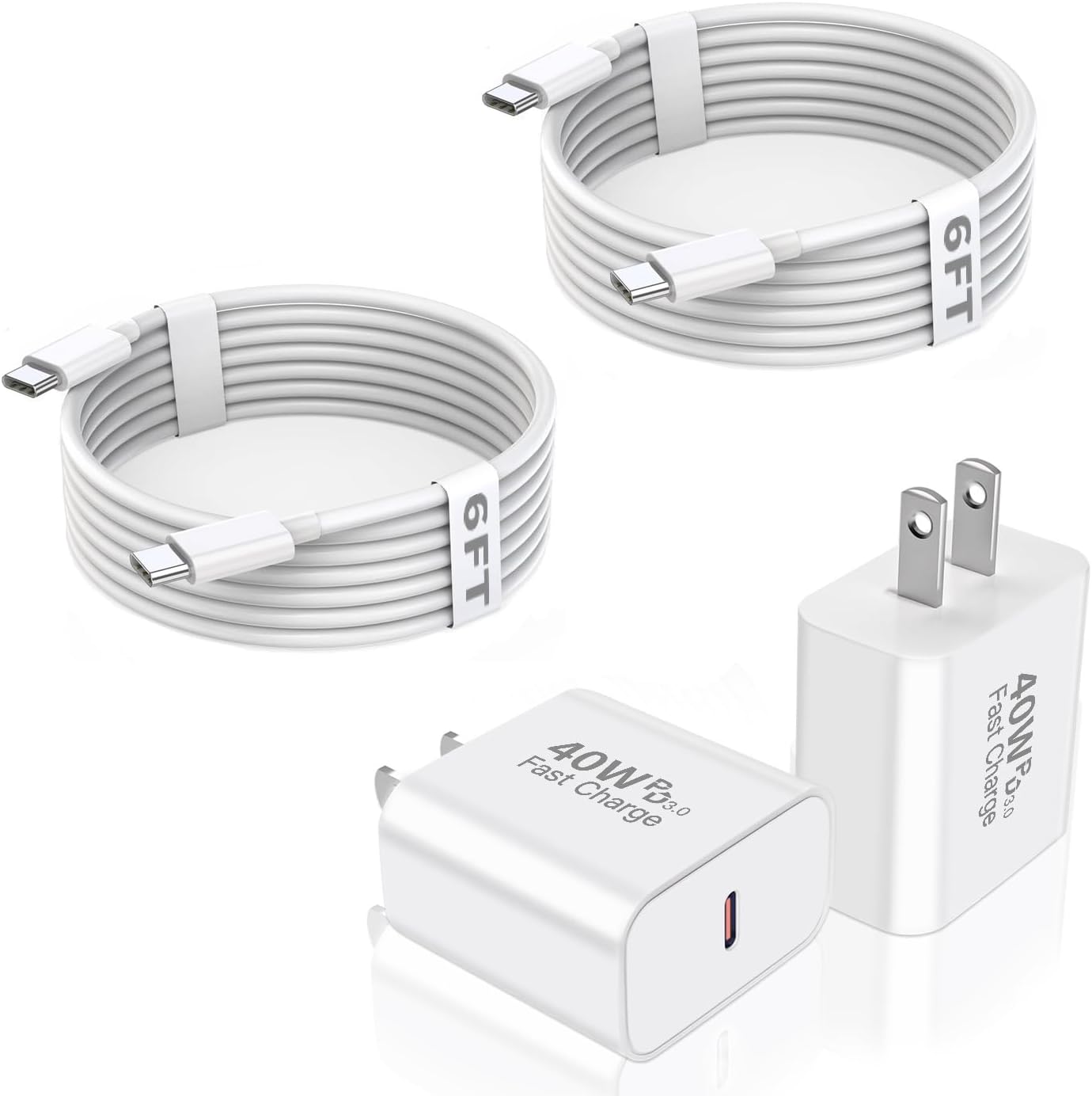 Chargeur USB C Rapide 40W pour iPhone 17 Pro Max, 2 Paquets avec Câbles — Chargeur Rapide Usb C