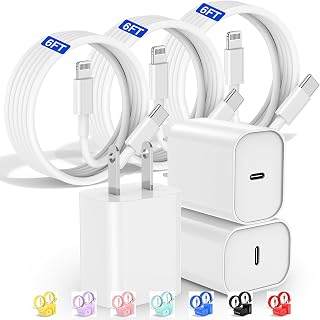 Chargeur rapide pour iPhone avec câble Lightning de 6 pieds et bloc USB-C de 20W