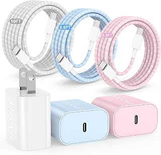 Hzevn Ensemble de 3 Chargeurs Rapides USB C 20W pour iPhone 17/16/15 — Chargeur Rapide Usb C