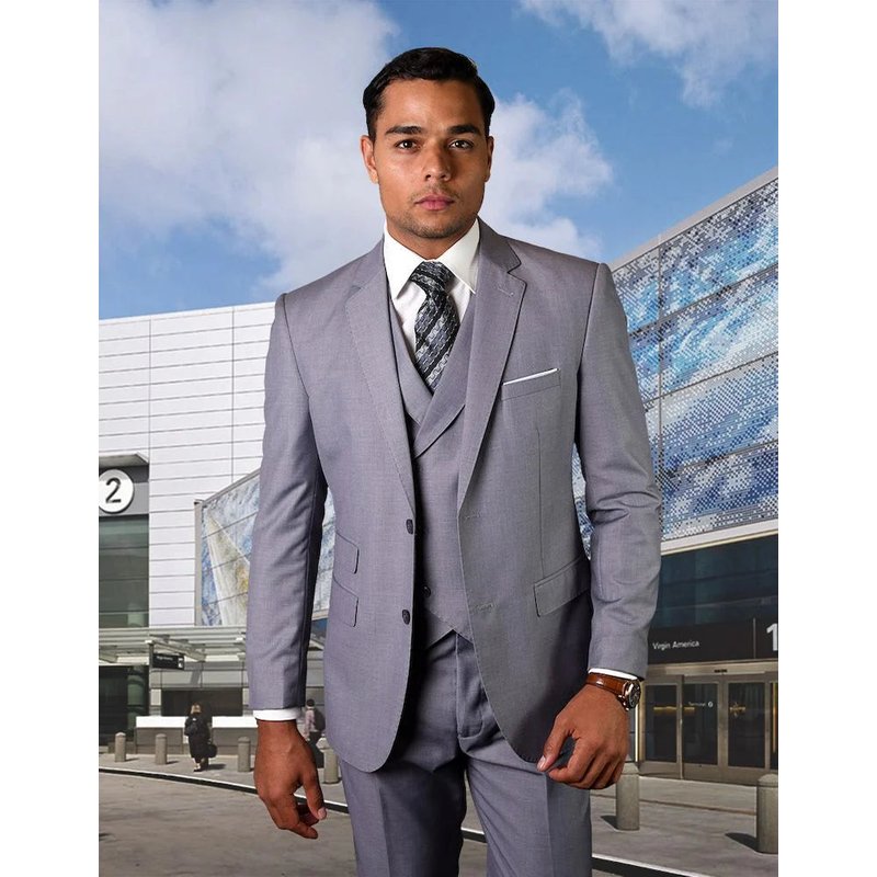 Men's Black Suit with Ticket Pocket and Double Breasted Vest — Mens Suits & Blazers