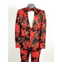 Mens Tuxedo Suit Black and Red with Shawl Lapel
