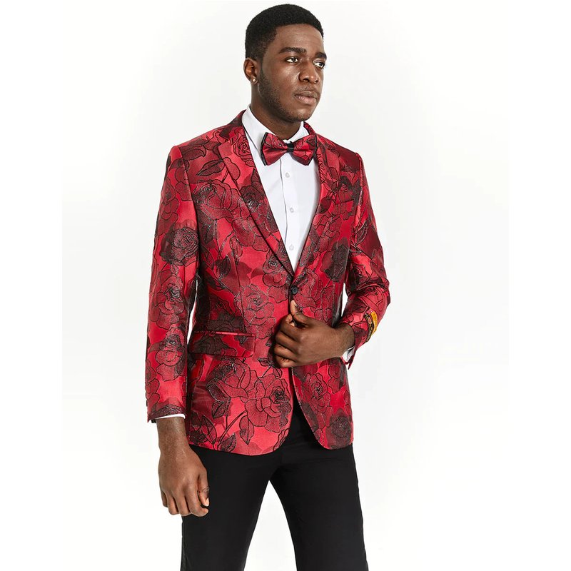 Veste de Tuxedo Rouge Paisley pour Homme Alberto Nardoni — Costumes et vestons pour hommes