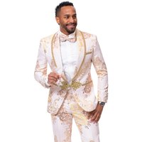 Alberto Nardoni Store Men's White and Gold Tuxedo Suit