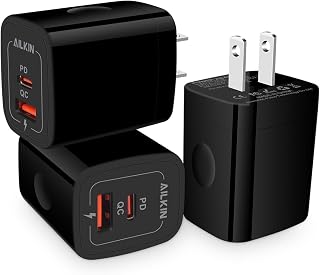 3Pack USB C Charger, Dual Port 20W PD & QC3.0 Fast Charging Block