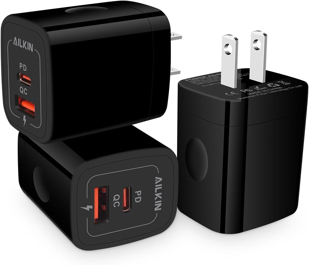 Chargeur USB C 3Pack, Bloc de Charge Rapide 20W à Double Port — Chargeur Rapide Usb C
