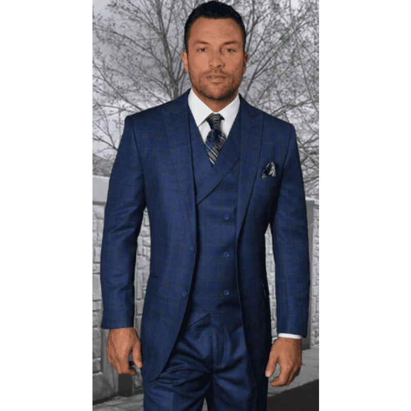Veste à Carreaux Bleue pour Hommes Grands et Costauds - Coupe Ajustée — Costumes et vestons pour hommes