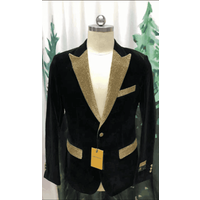Blazer en Velours pour Hommes - Veste en Velours Noir avec Revers Satin