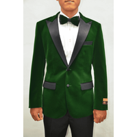Blazer en Velours pour Hommes - Tuxedo en Velours Vert avec Revers Satin