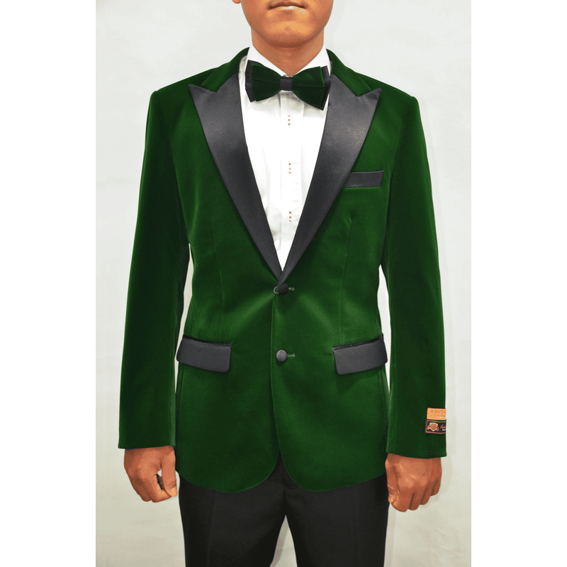 Blazer en Velours pour Hommes - Tuxedo en Velours Vert avec Revers Satin — Costumes et vestons pour hommes