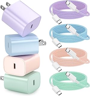 4 Pack USB C Fast Charger for iPhone 16 15 with 6FT Cable