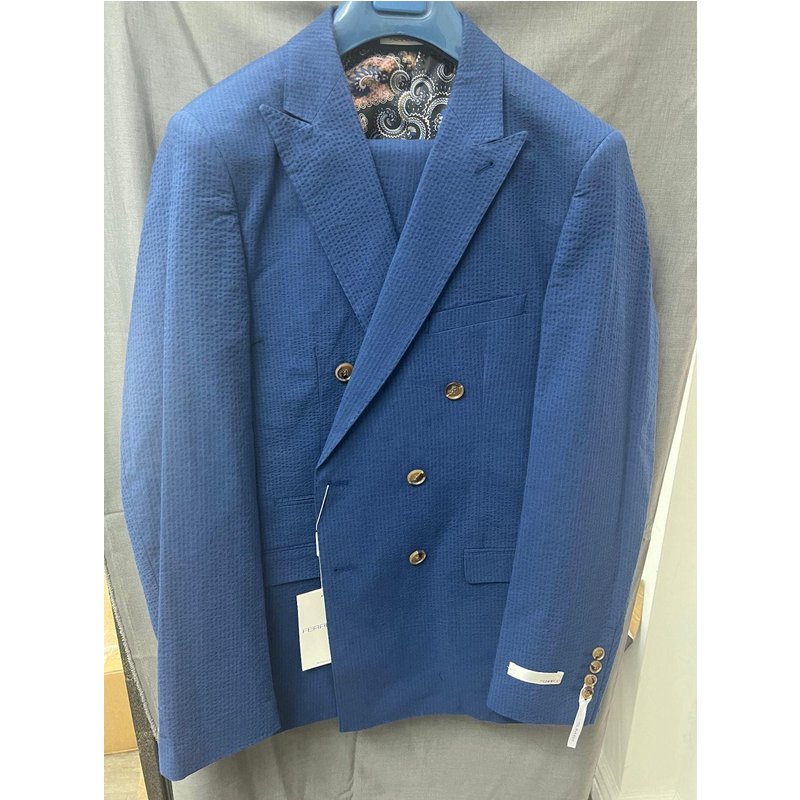 Blue Double Breasted Seersucker Suit for Men — Mens Suits & Blazers