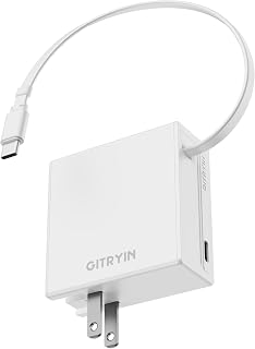 Gitryin 65W USB C Retractable Wall Charger with Built-in Cable — Fast Charger Usb C
