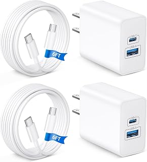 Chargeur rapide USB C pour iPhone 17 16, 2-pack de 45W avec câbles de 6FT