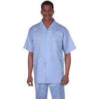 Light Blue Linen Suit Set for Men - Short Sleeve Shirt & Pants — Mens Suits & Blazers