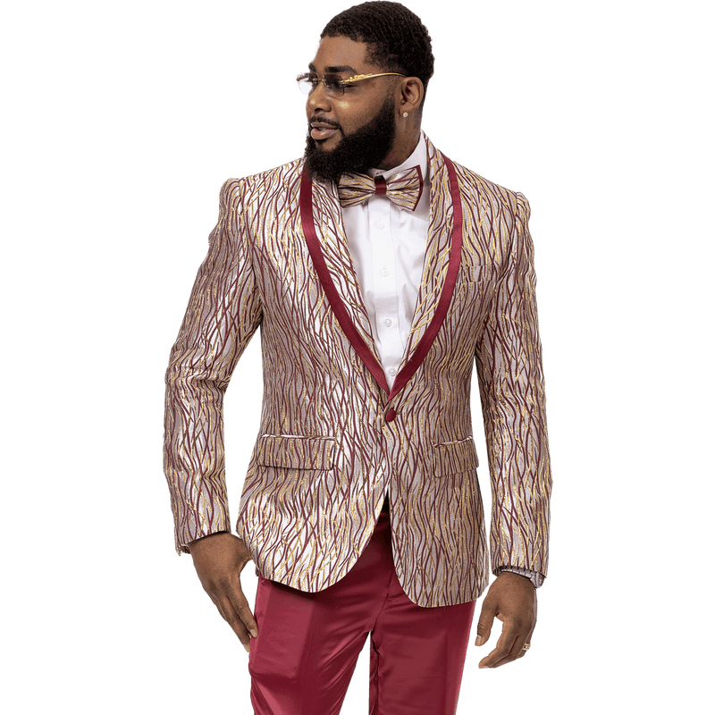 Tuxedo ivoire et bourgogne avec motif floral et gilet assorti — Costumes et vestons pour hommes