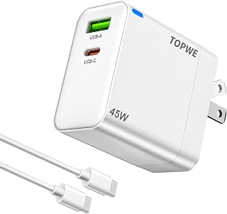Chargeur mural USB C de 45W, bloc de chargement à deux ports