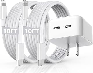 Chargeur Rapide iPhone 40W Chargeur Mural USB-C Double avec Câbles de 10FT — Chargeur Rapide Usb C