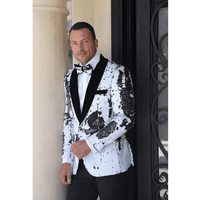 Blazer Tuxedo Blanc à Imprimé Paisley pour Hommes Alberto Nardoni — Costumes et vestons pour hommes