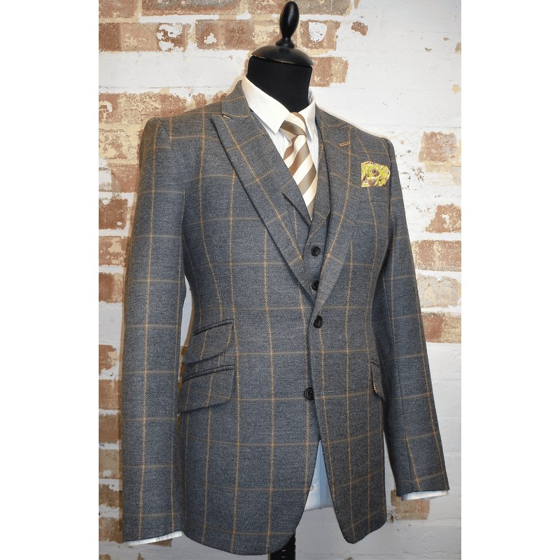 Men's Grey and Yellow Suit — Mens Suits & Blazers