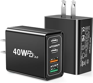 Bloc de charge USB C 2 pièces - Charge rapide 40W 4 ports