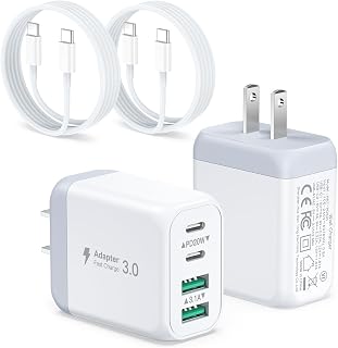 Bloc de charge USB C 2 pièces 4 ports 40W Adaptateur de charge rapide