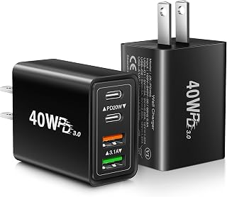 Bloc de charge USB C 40W, 2-pack, adaptateur de charge rapide 4 ports — Chargeur Rapide Usb C