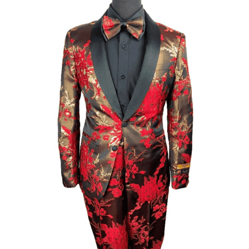 Costume Floral Rouge et Blazer Style Tuxedo — Costumes et vestons pour hommes