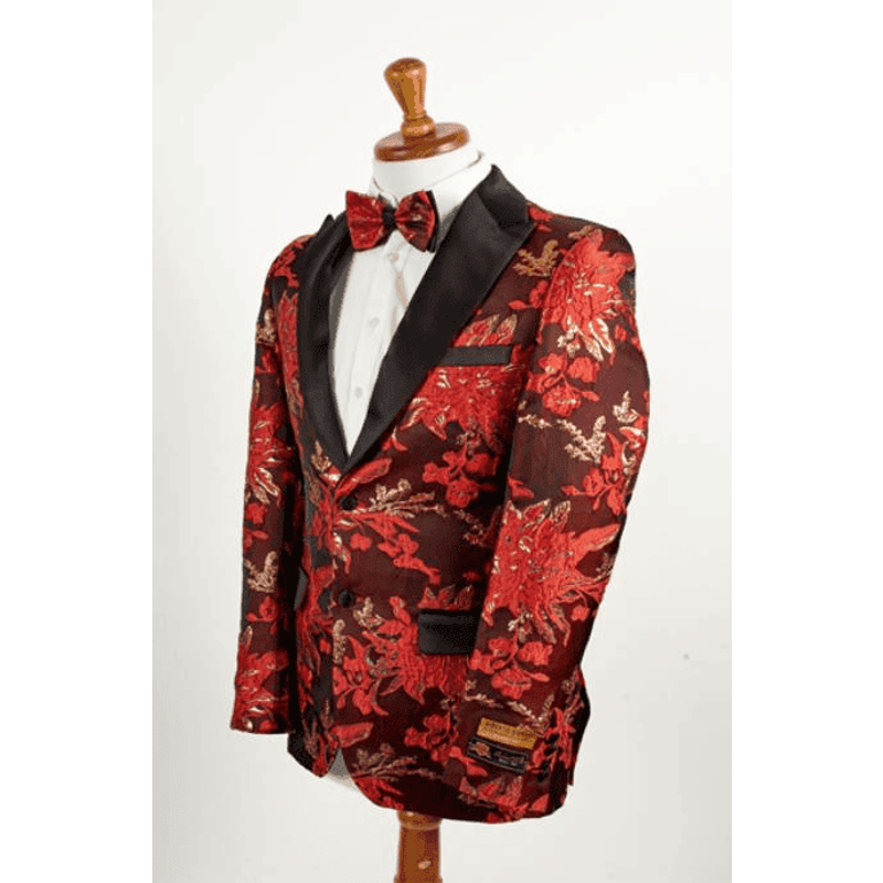 Veste Florale Rouge - Veste et Tuxedo à Deux Boutons — Costumes et vestons pour hommes