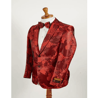 Costume Floral Rouge et Blazer avec Deux Poches Frontales