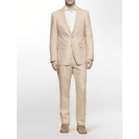 Mens Tan Linen Suit with Notched Lapel and Two-Button Closure — Mens Suits & Blazers