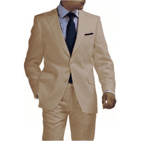 Mens Tan Linen Suit with Notched Lapel and Two-Button Closure — Mens Suits & Blazers
