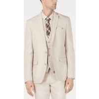 Mens Tan Linen Suit with Notched Lapel and Two-Button Closure