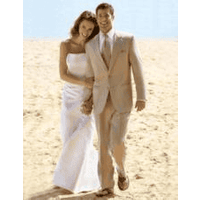 Mens Tan Linen Suit with Notched Lapel and Two-Button Closure — Mens Suits & Blazers